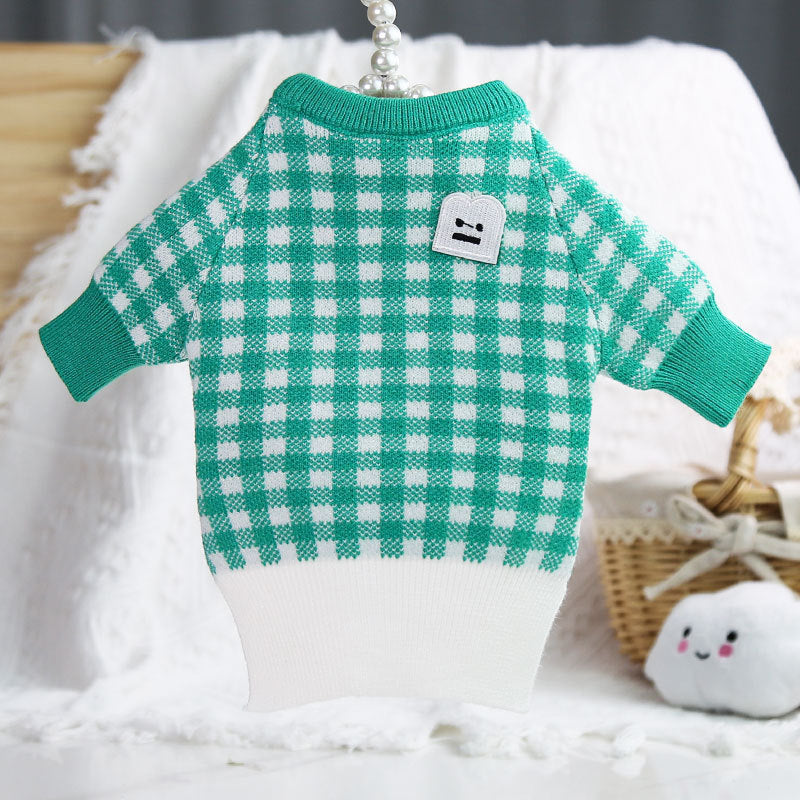 Pet dog grid type comfortable sweater for winter