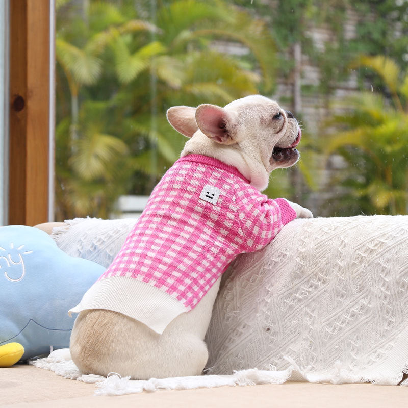Pet dog grid type comfortable sweater for winter