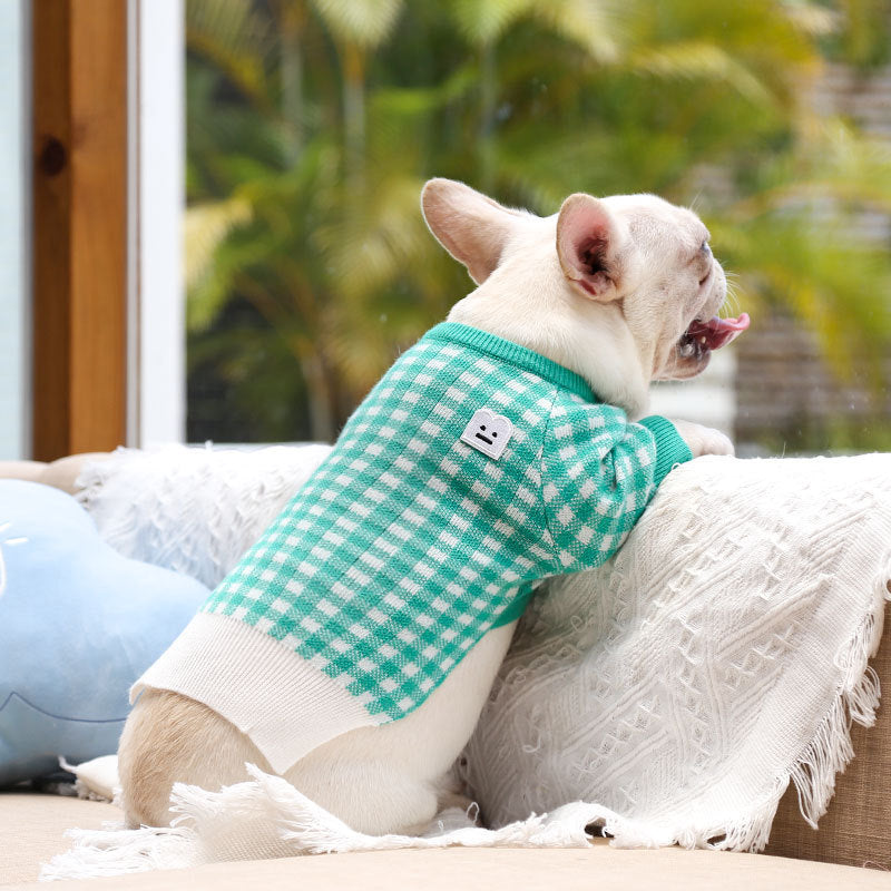 Pet dog grid type comfortable sweater for winter