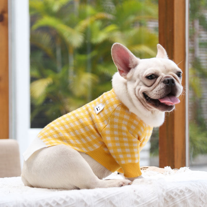 Pet dog grid type comfortable sweater for winter