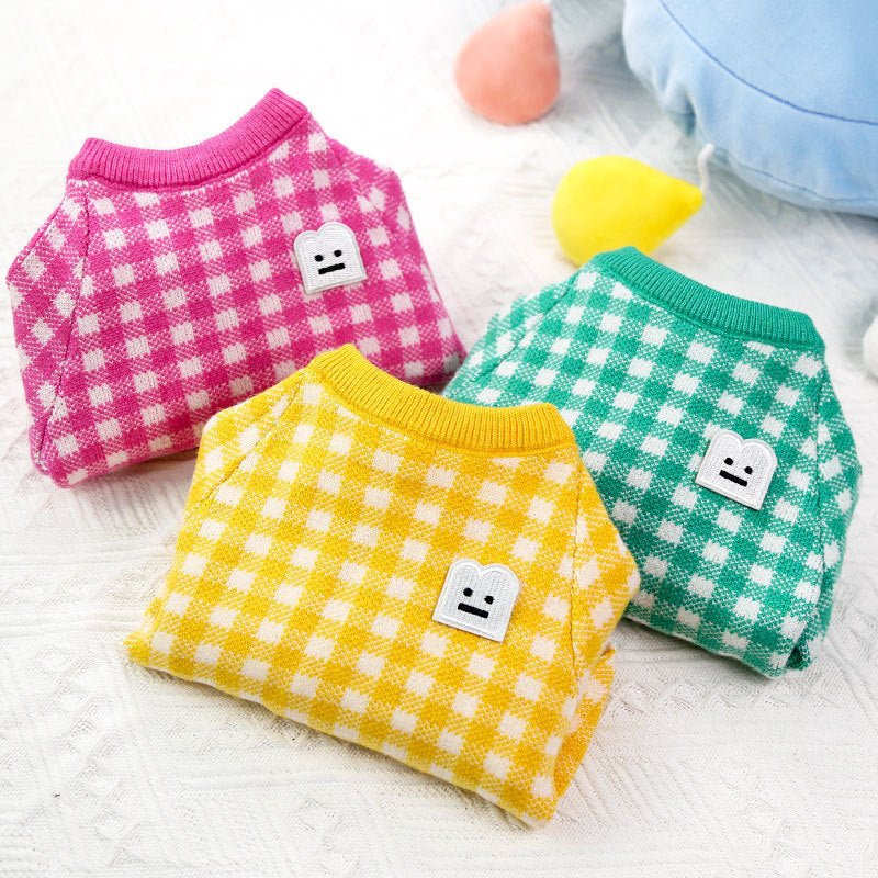 Pet dog grid type comfortable sweater for winter